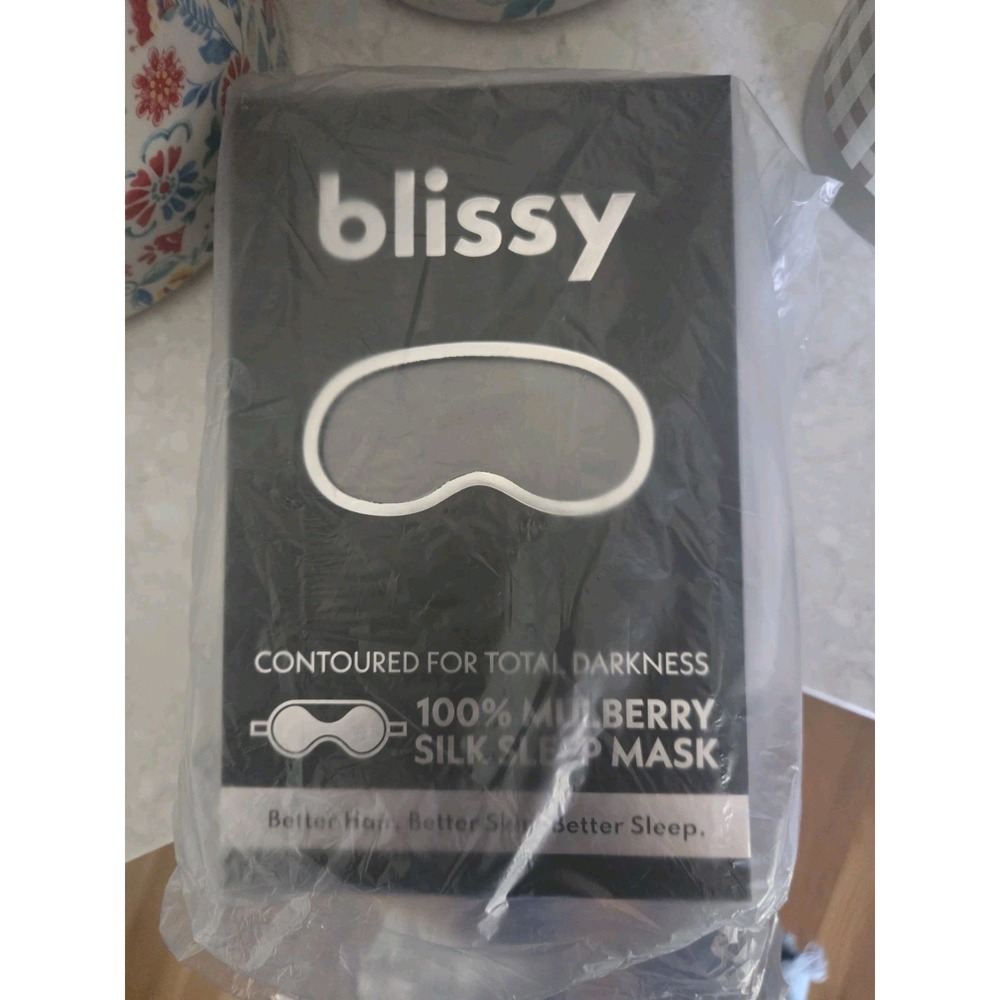 BLISSY Black 100% Mulberry Silk Sleep Mask Eye Mask Anti Aging Blackout NIB NEW!